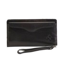 Patricia Nash Black Leather Continental Wallet with Wristlet Strap‎ 8"x4.5"